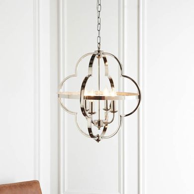 Barton Clear Faceted 4 Lights Ceiling Pendant Light In Bright Nickel
