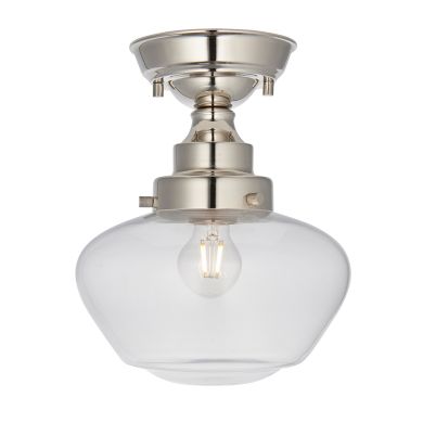 Camberley Clear Glass Shade Semi Flush Ceiling Light In Polished Nickel