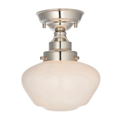 Camberley Opal Glass Shade Semi Flush Ceiling Light In Polished Nickel