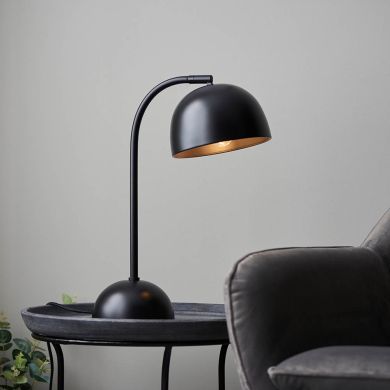 Brodey Metal Table Lamp In Matt Black Finish And Steel Grey