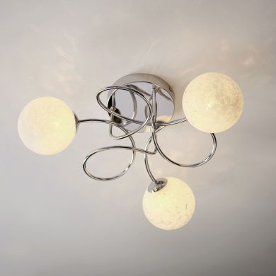 Delos White Confetti Glass Shades 3 Lights Semi Flush Ceiling Light In Polished Chrome