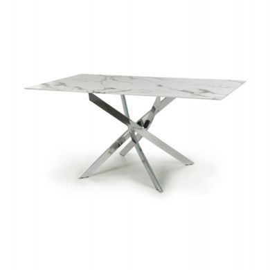 Astoria Medium 1.6m Glass Top Dining Table In White With Chrome Legs