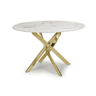 Astoria Round 1.2m Glass Top Dining Table In White With Gold Legs