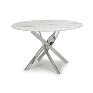 Astoria Round 1.2m Glass Top Dining Table In White With Chrome Legs