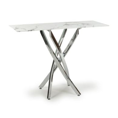 Astoria Glass Top Console Table In White With Chrome Legs