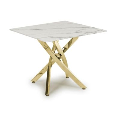 Astoria Square Glass Top Dining Table In White With Gold Legs