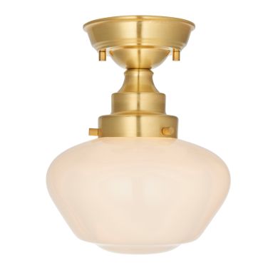 Camberley Opal Glass Shade Semi Flush Ceiling Light In Antique Brass