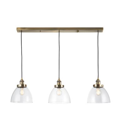 Hansen 3 Lights Clear Glass Shades Linear Pendant Light In Antique Brass
