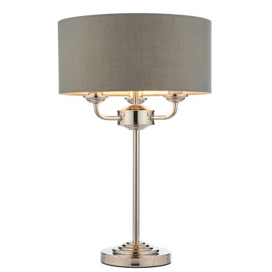 Highclere 3 Lights Charcoal Linen Shade Table Lamp In Bright Nickel