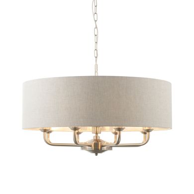 Highclere 8 Lights Natural Linen Shade Ceiling Pendant Light In Brushed Chrome