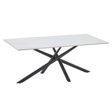 Avesta Ceramic Top Coffee Table In White With Black Metal Legs