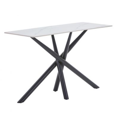 Avesta Ceramic Top Console Table In White With Black Metal Legs