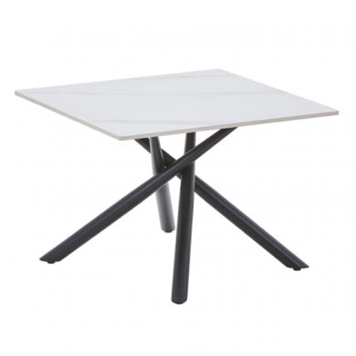 Avesta Ceramic Top End Table In White With Black Metal Legs