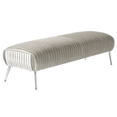 Aaliyah Velvet Upholstered Seating Bench In Grey With Chrome Legs