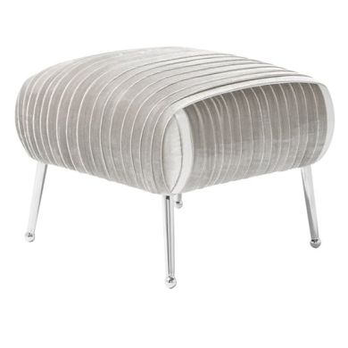 Aaliyah Velvet Upholstered Stool In Grey With Chrome Legs