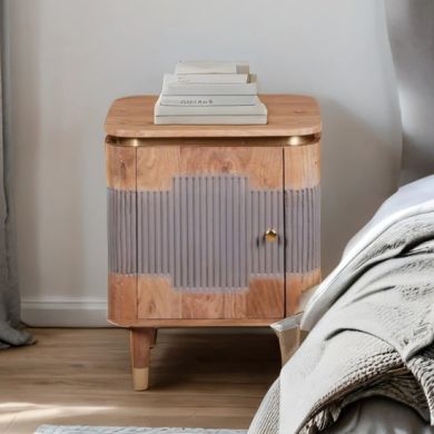 Wilton Acacia Wood Bedside Cabinet With 1 Door In Natural And Grey