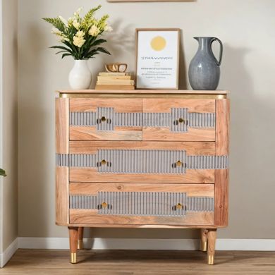 Wilton Acacia Wood Chest Of 4 Drawers In Natural And Grey