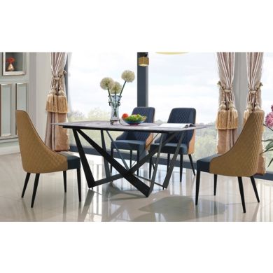 Adelaide Blue And Sand Marble Dining Set With 6 PU Chairs