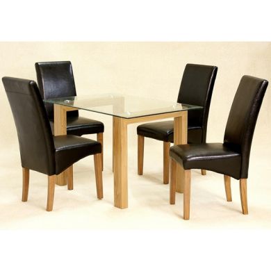Adina Small Glass Dining Set With Oak Legs And 4 Cyprus Chairs