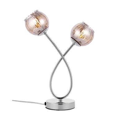 Aerith Smoked Glass Shades 2 Lights Table Lamp In Polished Chrome
