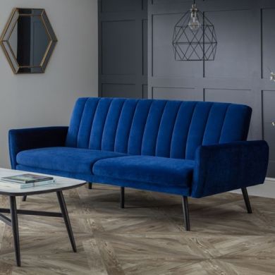 Afina Velvet Upholstered Sofabed In Blue With Black Legs