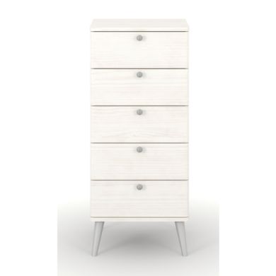 Augusta Curve Narrow Wooden Chest Of 5 Drawers In White