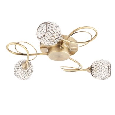 Aherne 3 Lights Clear Glass Semi Flush Ceiling Light In Antique Brass