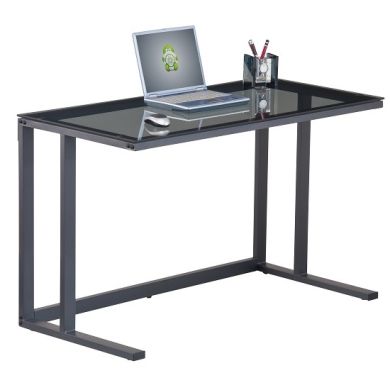 Air Smoked Glass Computer Desk With Black Metal Frame