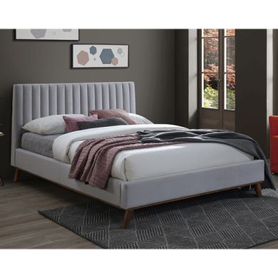 Albany Velvet Fabric Double Bed In Light Grey