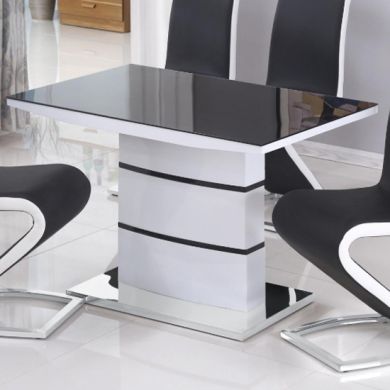 Aldridge Black Glass Top Dining Table In White High Gloss