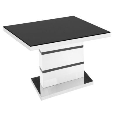 Aldridge Black Glass Top Lamp Table In White And Black High Gloss Base