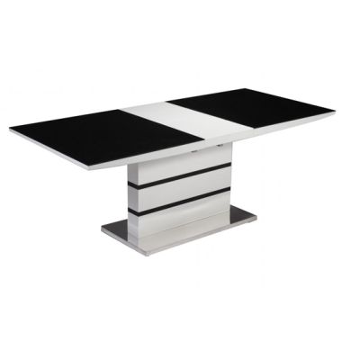 Aldridge Extending Black Glass Top Dining Table In White High Gloss