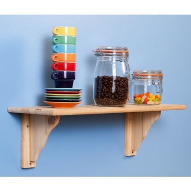 Allston Small Wooden Wall Shelf With Support In Natural Oak