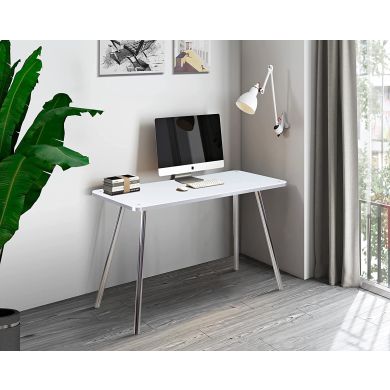 Alma High-End Curved Office Laptop Desk In White And Silver