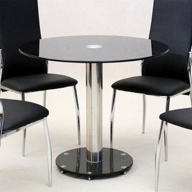 Alonza Black Glass Top Dining Table With Chrome Metal Stand
