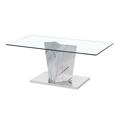 Alpha Clear Glass Coffee Table With White Marble Effect Base