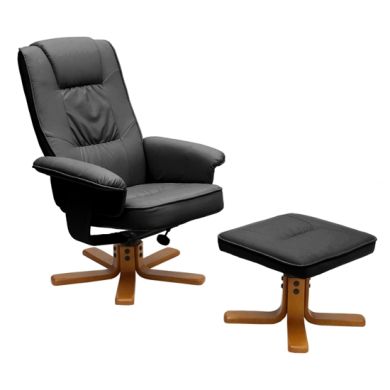 Althorpe PU Leather Recliner With Footstool In Black