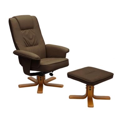 Althorpe PU Leather Recliner With Footstool In Brown