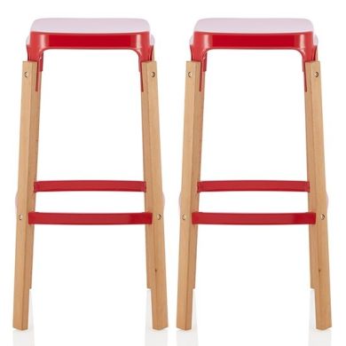 Amaranth High Gloss Red 76cm Metal Fixed Bar Stools In Pair