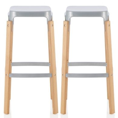 Amaranth High Gloss Silver 66cm Metal Bar Stools In Pair