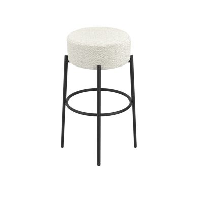 Anais Boucle Fabric Counter Stool In Ivory With Black Metal Legs