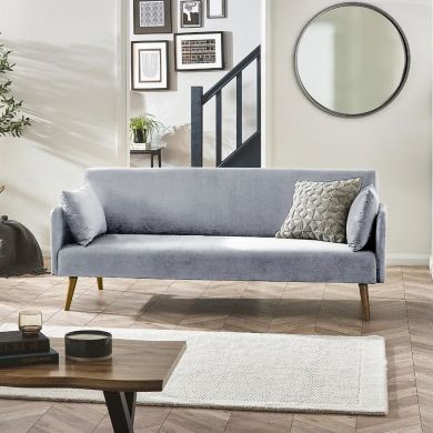 Andi Fabric Sofa Bed In Grey With Pale Wood-Effect Legs