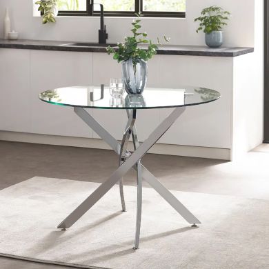 Anderson Round Glass Dining Table With Chrome Metal Base