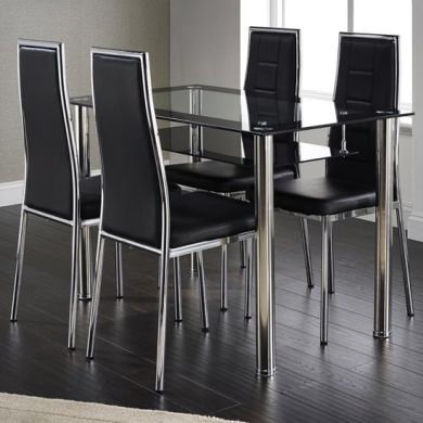 Andora Clear Glass Black Border Dining Set With 4 Chairs