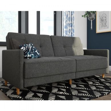 Andora Sprung Linen Fabric Sofa Bed In Grey With Wooden Legs