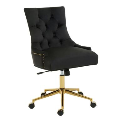 Anita Velvet Home And Office Chair In Black With Gold Base