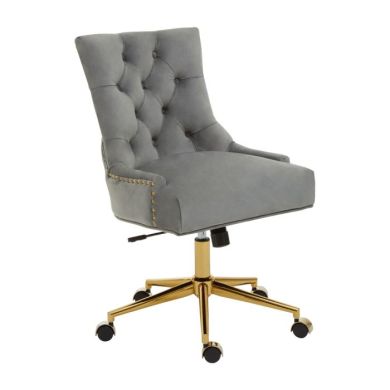 Anita Velvet Home And Office Chair In Grey With Gold Base