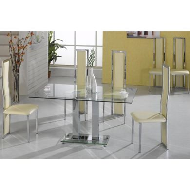 Ankara Large Clear Glass Dining Set With Chrome Legs And 6 Trinity Chairs