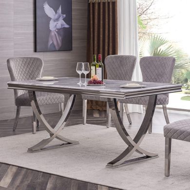 Antiga Natural Stone Dining Table In Marble Effect With Stainless Steel Base