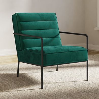 Bookham Plush Velvet Accent Chair In Green With Black Metal Legs